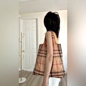 Classic Brown Check Shoppers Pocket Bag, library bag, Market bag, sleepover bag